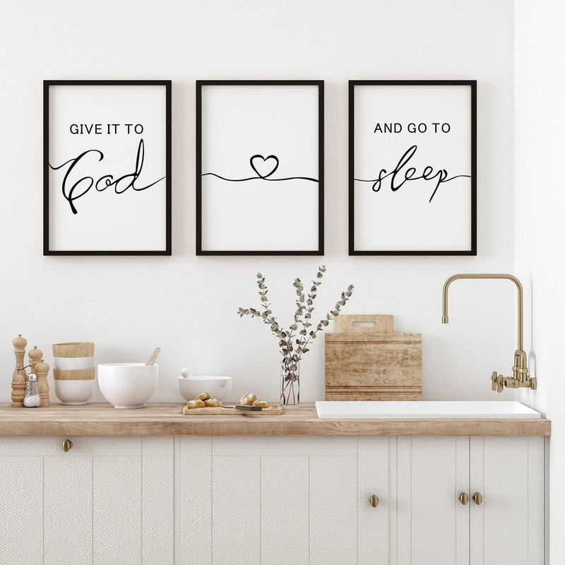 Set of 3 Framed Farmhouse Give it to God and Go to Sleep Signs Above Bed Wall Decors for Bedroom Wood Signs (Black, 16x24 inches)