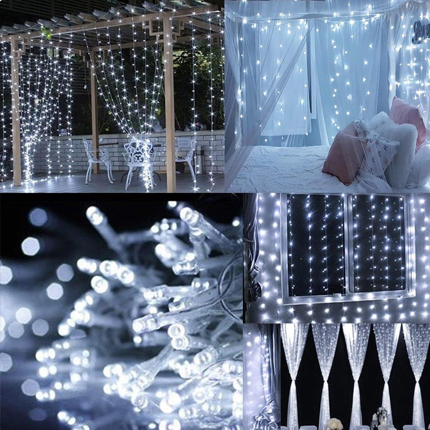 300 LED Twinkle Star Curtain String Lights - Warm White for Wedding, Home & Garden Decor