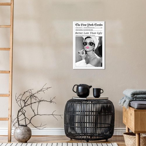 CXVU Audrey Hepburn Wall Art - Funky Black & White Canvas Print for Girly Room Decor | 12''x18''