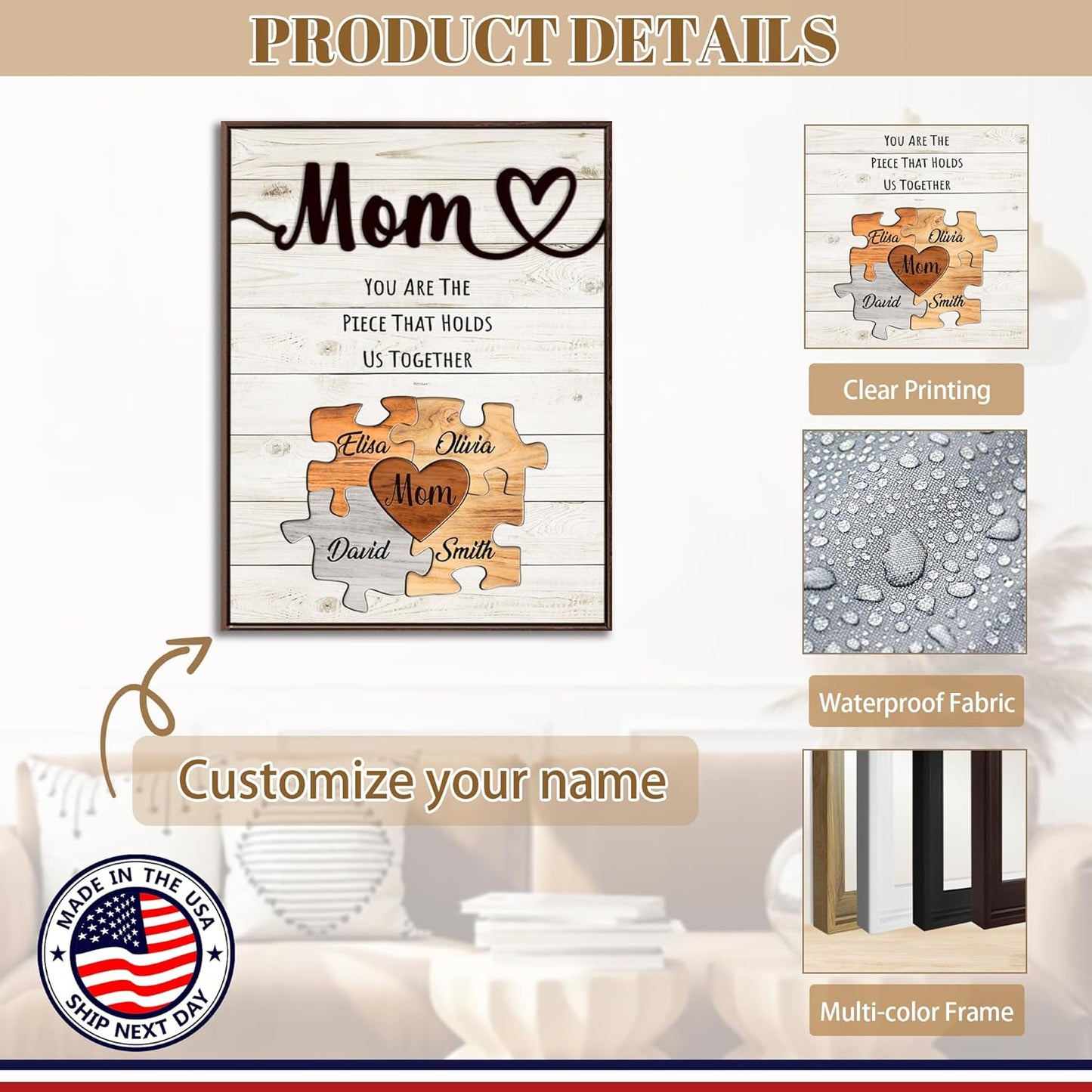 Skiennix Personalized Mother's Day Gift - Custom Puzzles & Canvas Prints for Mom | Unique Wall Art Decor