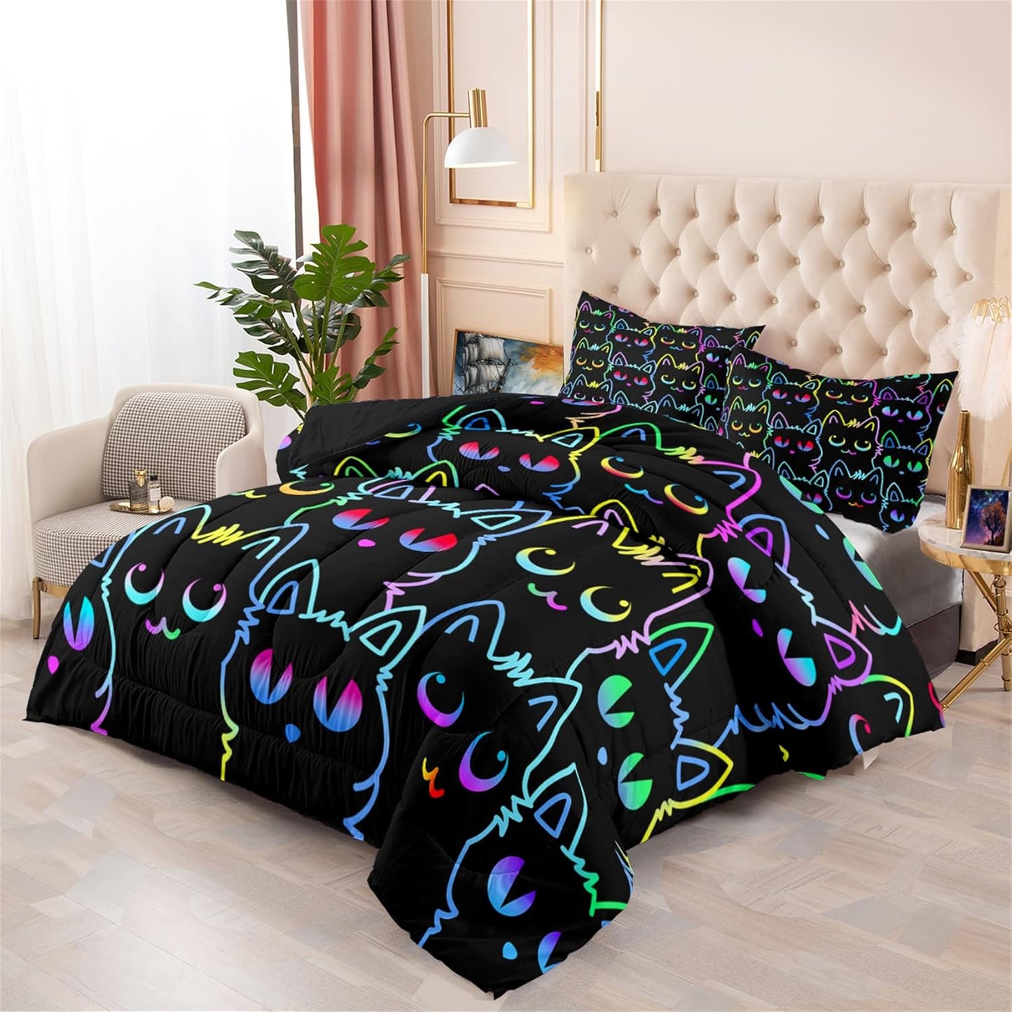 Cute Cartoon Dinosaur Bedding Set, Ultra Soft Full Size Comforter Set for Boys, Lovely Dinosaur Printed Comforter for Kids Teens, Dark Blue Microfiber Quilt for All Season 3Pcs with Pillowcases