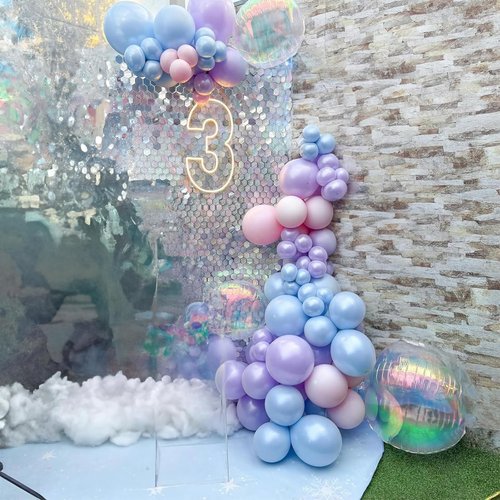 HILAVO Pink Purple Blue Balloon 60Pcs 12 Inch Metallic Pastel Balloon Iridescent Pearl Pink Blue Purple Party Balloons for Girls Mermaid Snowflake Princess Birthday Baby Shower Party Decoration