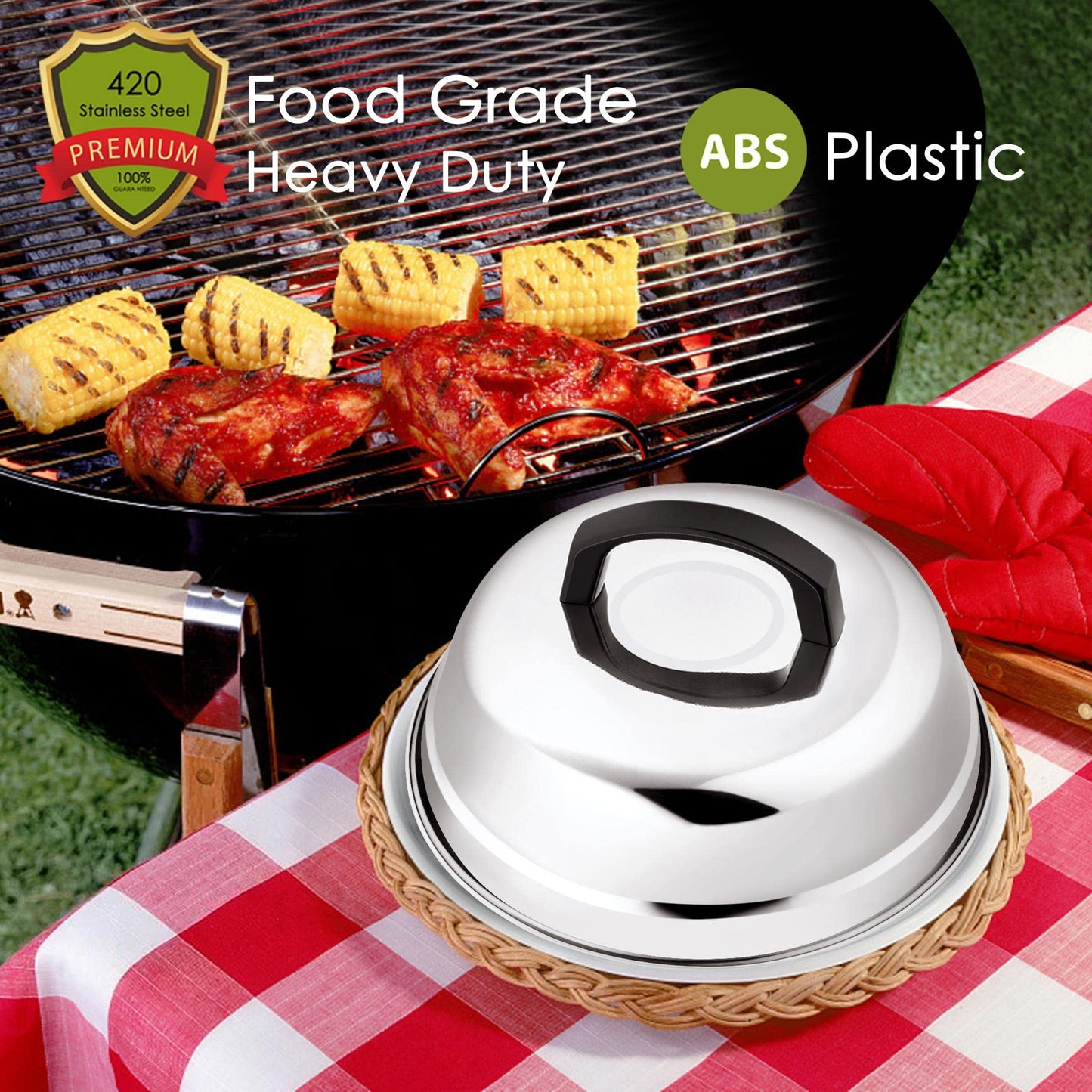 Leonyo 9 Inch Cheese Melting Dome Lid, Stainless Steel Griddle Accessories, Durable Basting Steaming Cover for Teppanyaki Flat Top Griddle Grill, Hamburger Bacon Steak Burger Patties, Plastic Handle