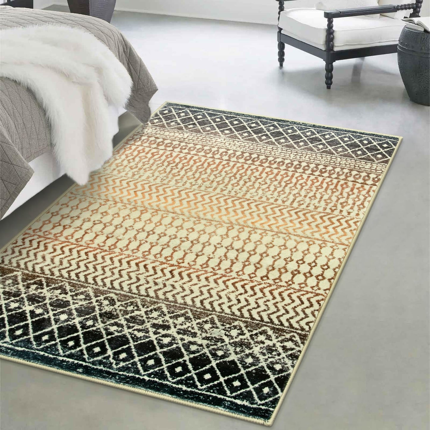 Nailttos Boho Rugs for Living Room, 4x6 Soft Non Slip Area Rug for Bedroom, Low-Pile Machine Washable Rug Indoor Floor Carpet for Kitchen Dorm Office Dining Room