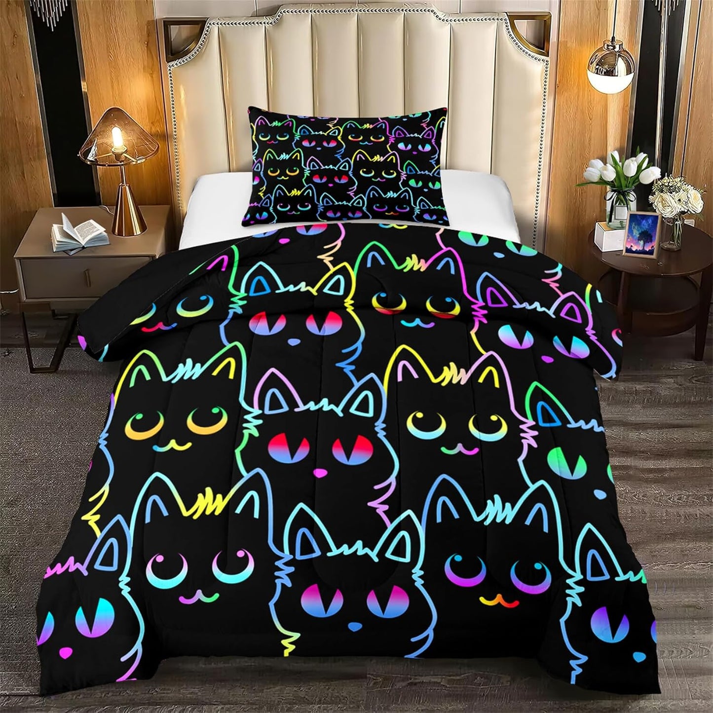 Cute Cartoon Dinosaur Bedding Set, Ultra Soft Full Size Comforter Set for Boys, Lovely Dinosaur Printed Comforter for Kids Teens, Dark Blue Microfiber Quilt for All Season 3Pcs with Pillowcases