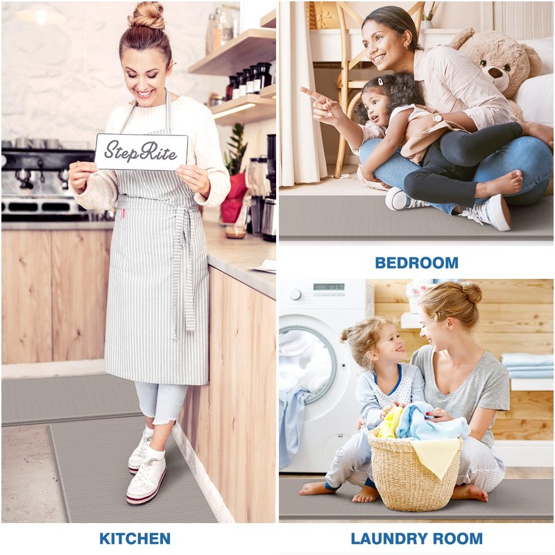 StepRite Kitchen Mats, 2PCS Kitchen Rugs, Cushioned Anti Fatigue Kitchen Mats for Floor, Non-Slip Standing Desk Mat, Waterproof Kitchen Rug Set for Kitchen, Floor, Office, 17.3"x30"+17.3"x59", Khaki