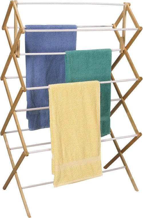 Household Essentials Folding Clothes Drying Rack - Durable Wood Frame with Vinyl Dowels