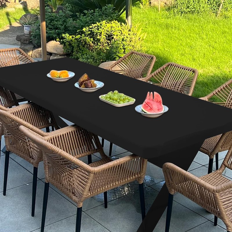 MRGSDL 6FT Table Cloth for Rectangular Fitted Events Stretch Black Table Covers Washable Spandex Tablecloth Protector for Party, Wedding, Cocktail, Banquet, Festival