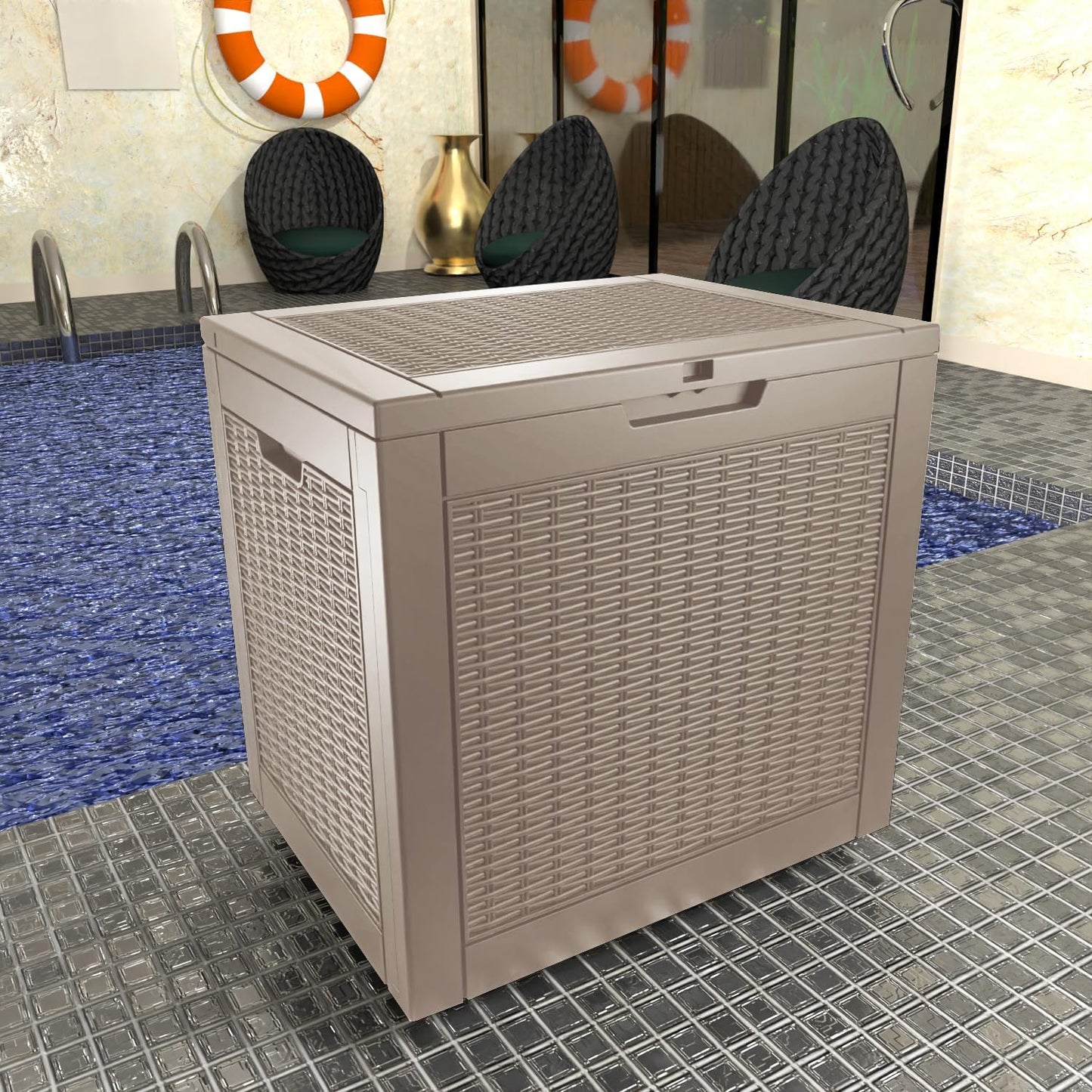 Skiennix 31 Gallon Outdoor Deck Box - Lockable Waterproof Storage for Garden Tools & Cushions | Grey
