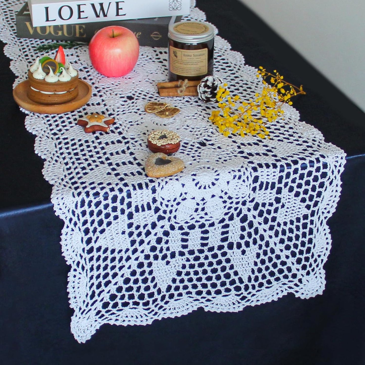 Handmade Crochet Lace Table Runner 15x51 Inch - Elegant White Décor
