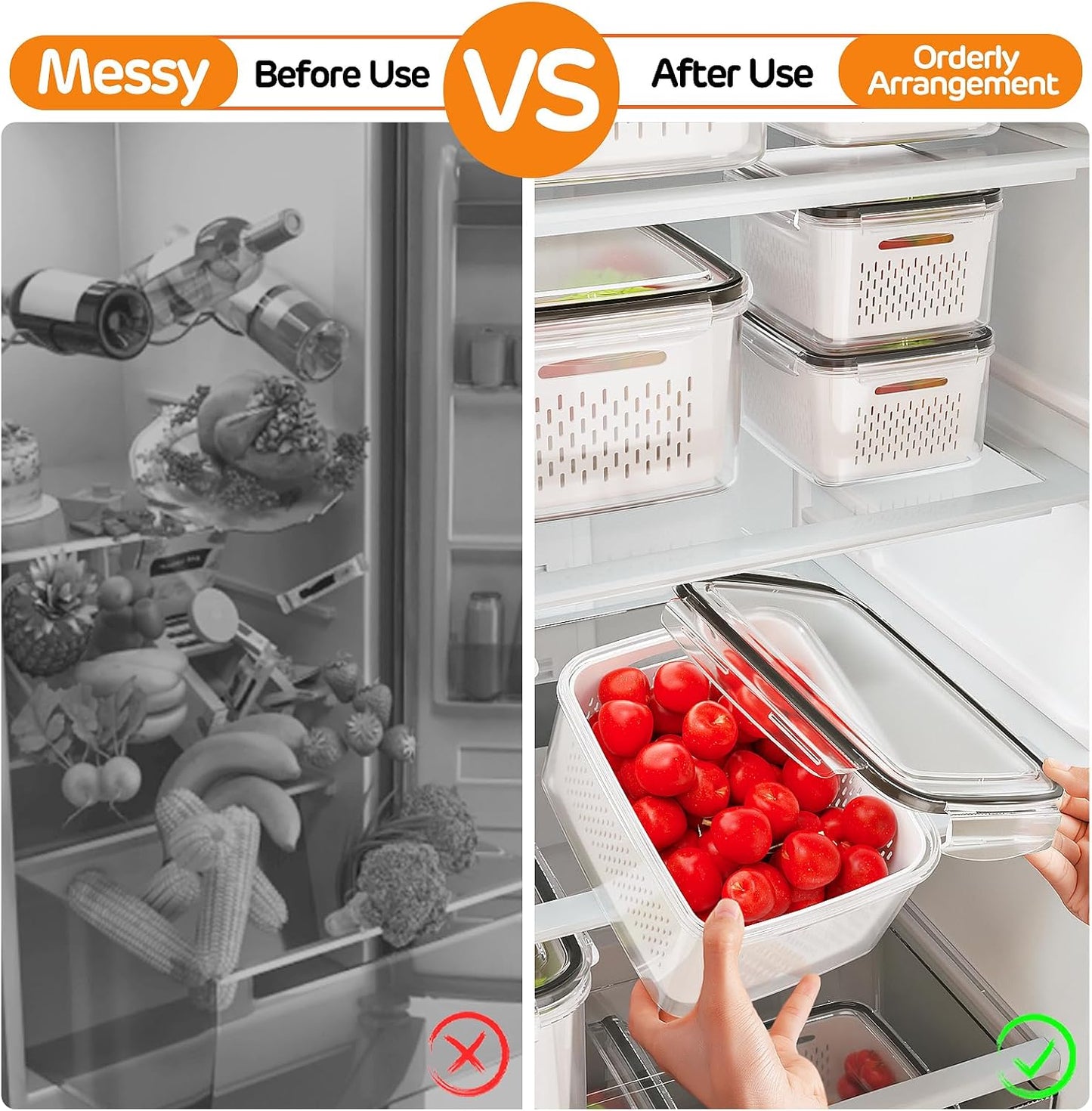 Skiennix 8-Pack Fruit Storage Containers - Leakproof BPA-Free Produce Keep Fruits & Veggies Fresh