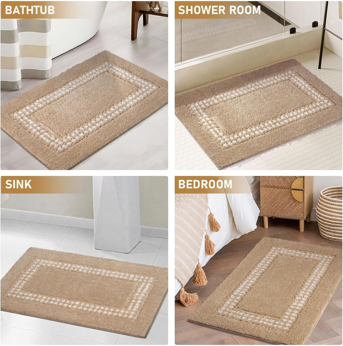 Skiennix Beige Bathroom Rugs - Non-Slip Washable Microfiber Mats | Super Soft & Absorbent 20x31 Inches