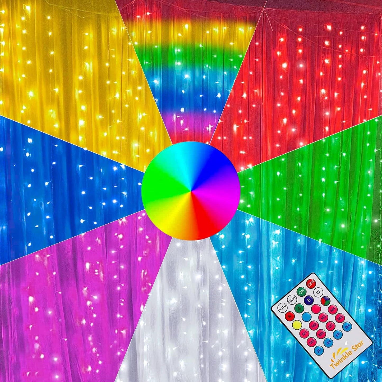 300 LED Twinkle Star Curtain String Lights - Warm White for Wedding, Home & Garden Decor