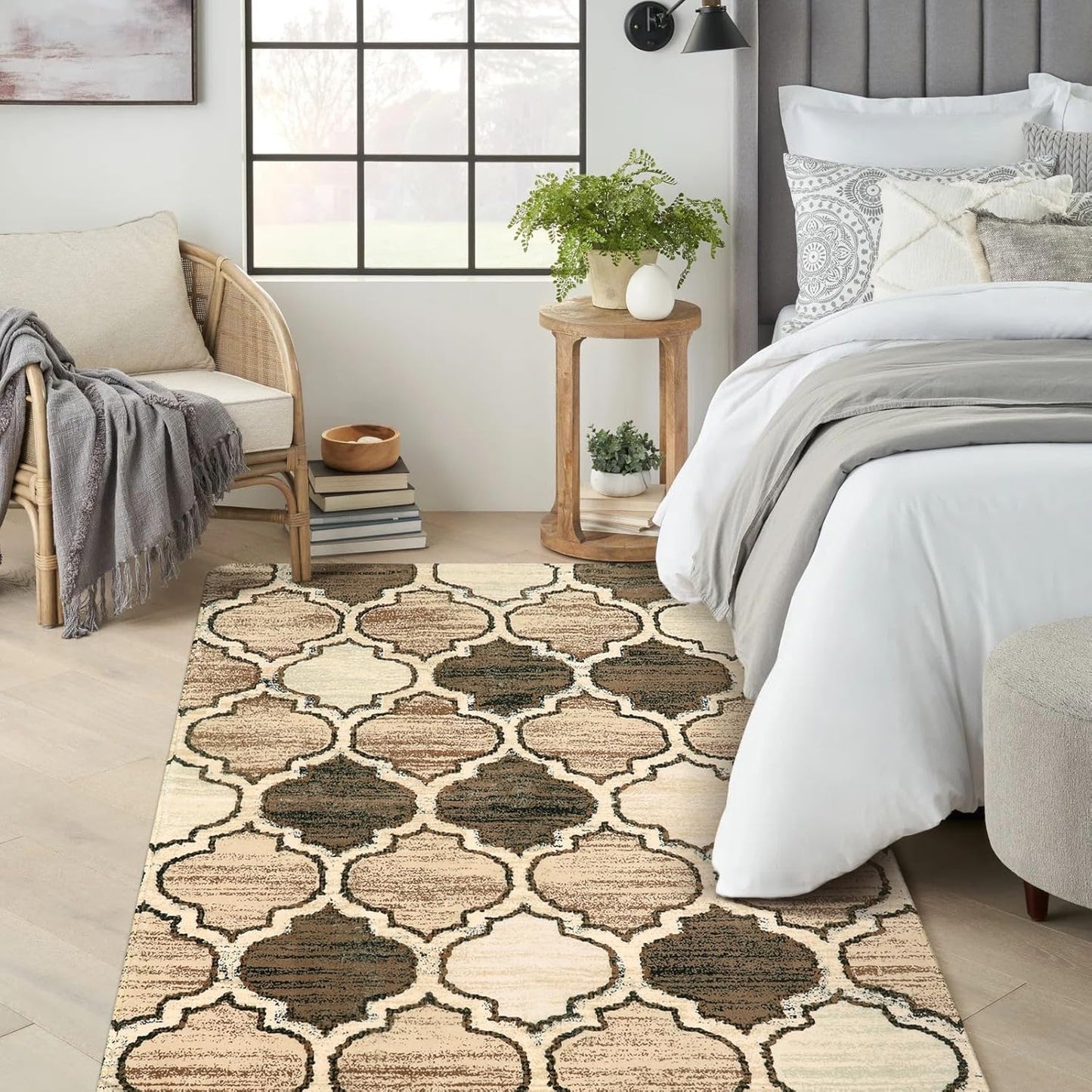Lahome Moroccan Living Room Carpet - 4x6 Area Rug Washable Non-Slip Soft Rugs for Bedroom Ultra-Thin Throw Rug for Office, Modern Print Indoor Carpet Rug for Laundry Room Kitchen (Coffee, 4'x6')
