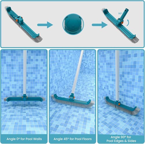 Economy Pool Cleaning Kit - Fine Mesh Rake & Leaf Skimmer with Rotatable Brush Head for Inground & Above Ground Pools