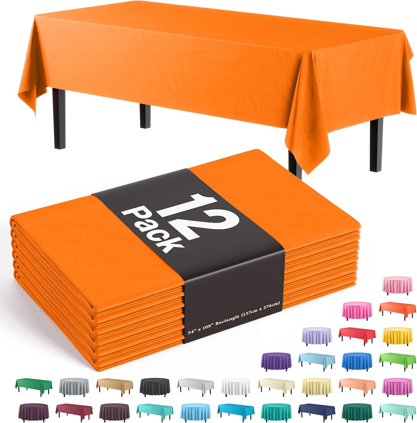 Ivory 84-Inch Round Tablecloth - 12-Pack Premium Plastic Party Supplies