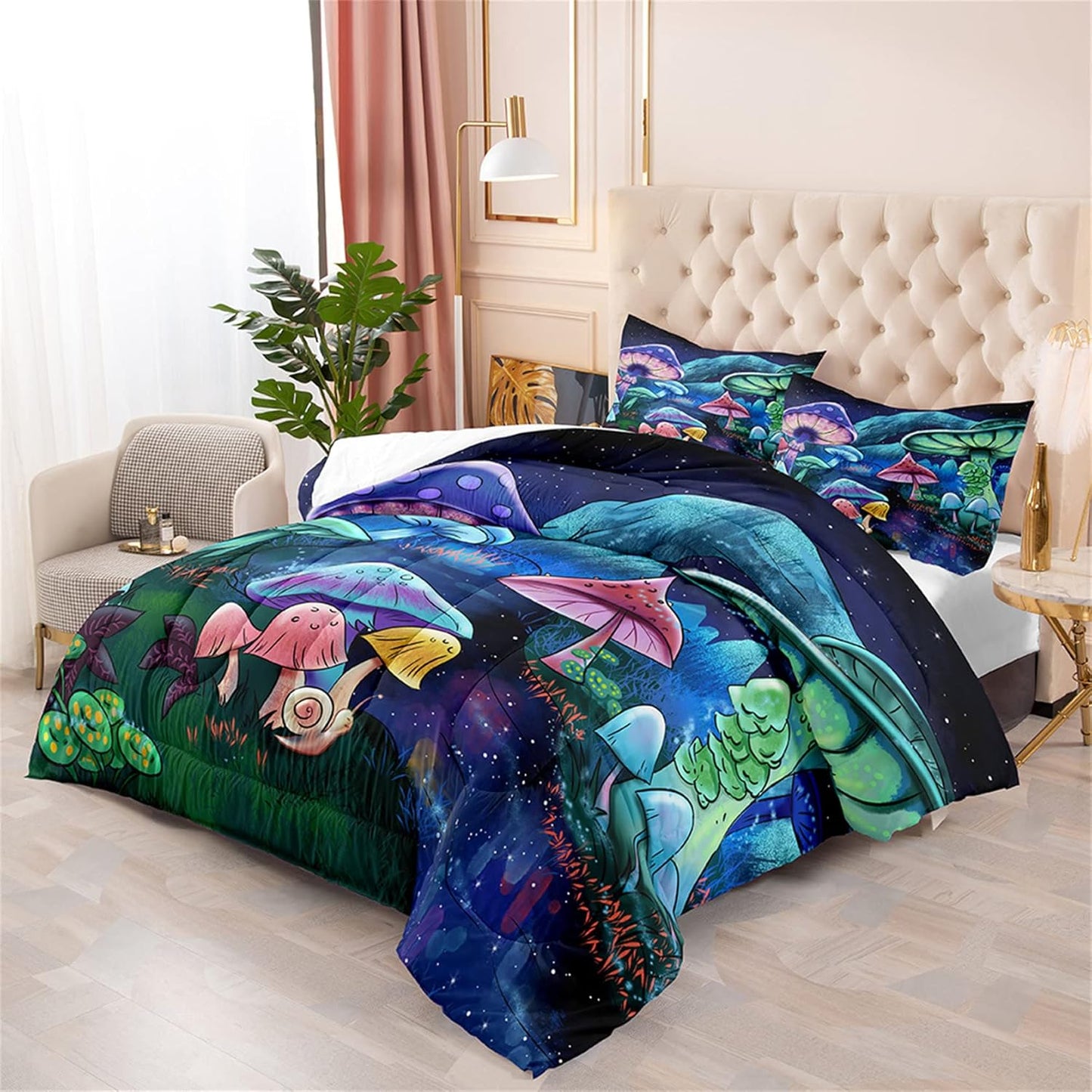 Cute Cartoon Dinosaur Bedding Set, Ultra Soft Full Size Comforter Set for Boys, Lovely Dinosaur Printed Comforter for Kids Teens, Dark Blue Microfiber Quilt for All Season 3Pcs with Pillowcases