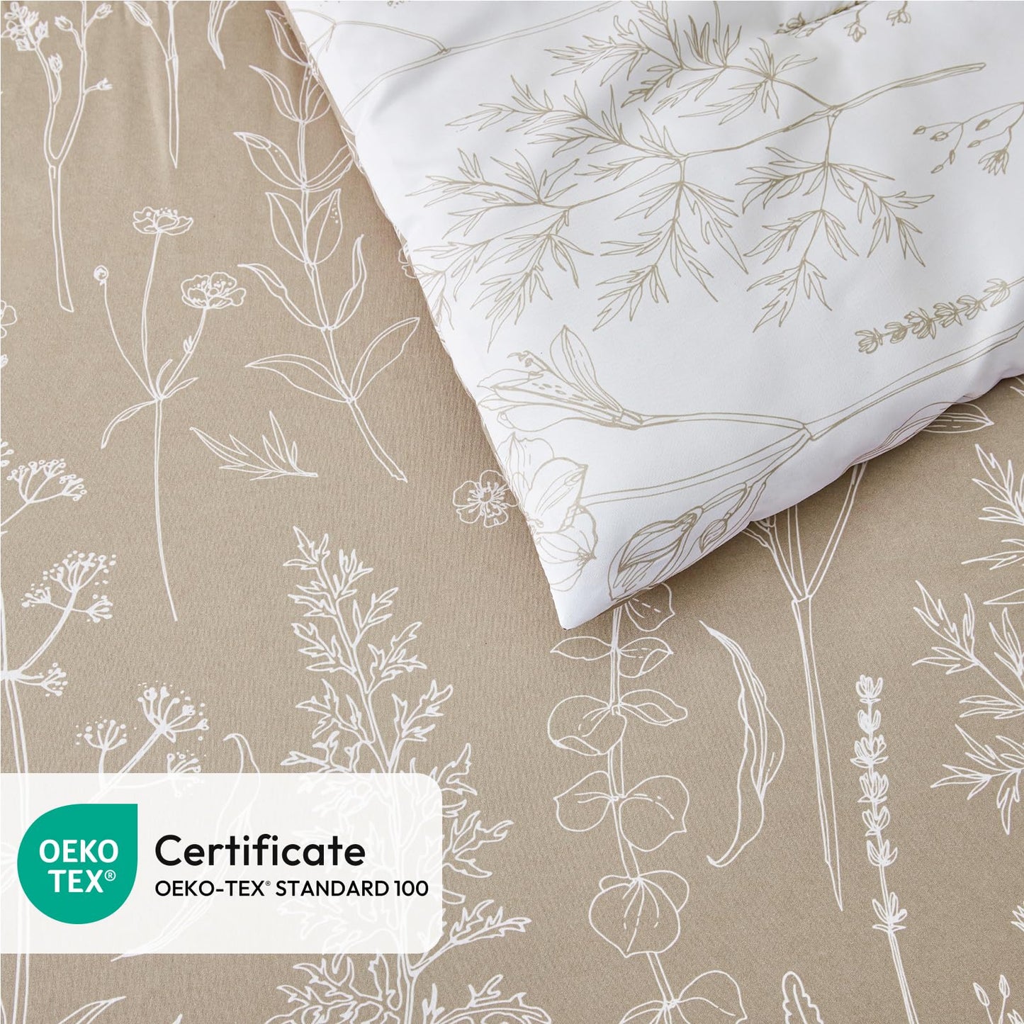 Love's cabin Light Taupe Full Comforter Set - Full Size Comforter Set, 3 Pieces Cute Floral Bedding Sets for All Seasons,1 Soft Reversible Botanical Flowers Comforter and 2 Pillow Shams