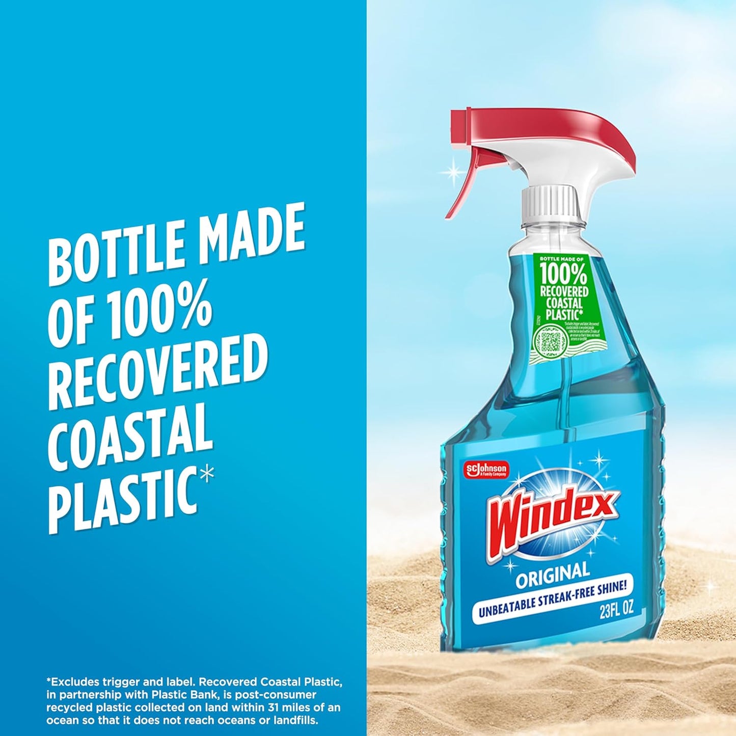 Windex Glass Cleaner Spray - Eco-Friendly 100% Recycled Plastic | Original Blue Scent, 23 Fl Oz (Pack of 2)