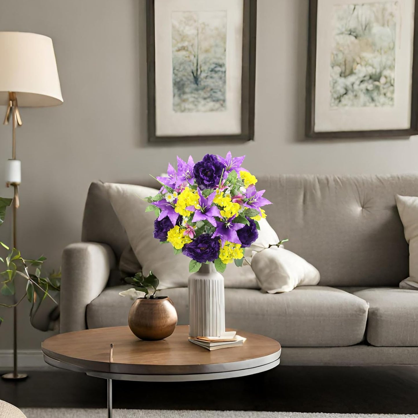 24-Stem Artificial Flower Arrangement - Mixed Roses & Carnations for Indoor/Outdoor Wedding & Home Decor - Spring Faux Flowers in Blue