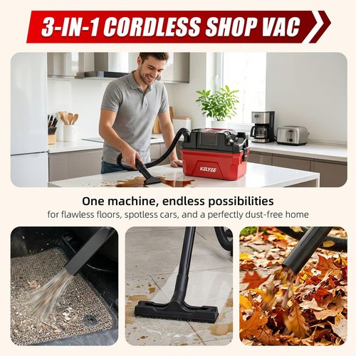 Cordless Shop Vac - 4 Gallon Small Shop Vac Wet and Dry with Accessories, 2 x 4.0Ah Batteries Wet Dry Vacuum, Ideal for Garage, Car, Workshop (Red)