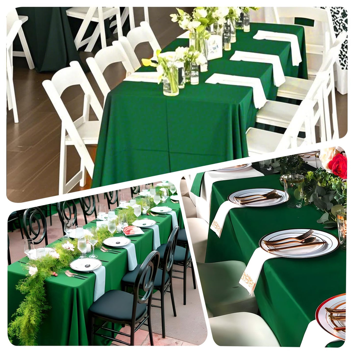 pepmily 8 Pack Green Table Cloth 60x126 Inch Rectangle Tablecloth for 8 Foot Rectangle Tables, Wrinkle Resistant Washable Polyester Fabric Table Cover for Dining Banquet Wedding Party