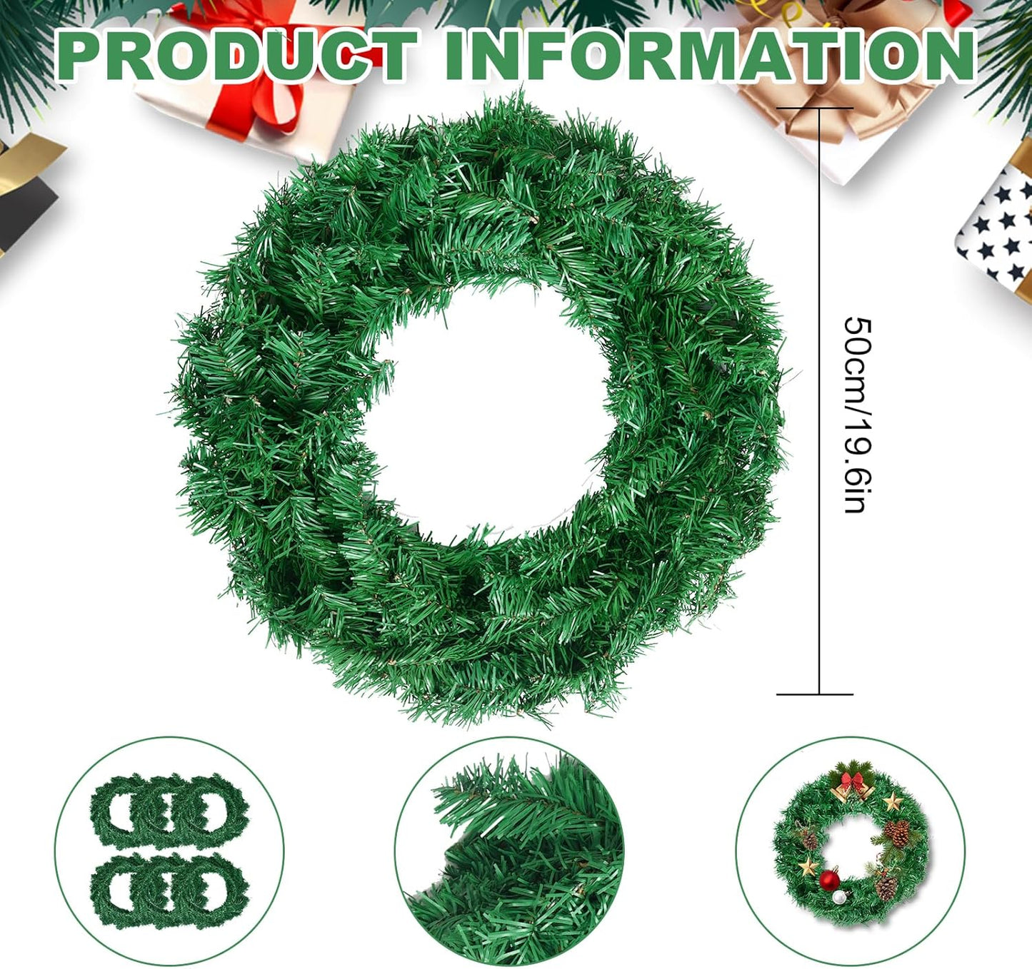Artificial Christmas Wreath, Green Christmas Wreath,20 Inch Canadian Pine Artificial Christmas Wreath Gifts for Christmas Party Decor, Front Door Wreath, Unlit, Pack of 3 (3, Green 20inch)