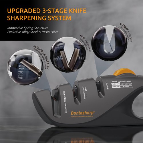 Bonlasharp 5-Angle Adjustable Knife Sharpener for Kitchen, Scissors & Pocket Knives – Precision 15°-24° Sharpening, Coarse & Fine Slots, Non-Slip Base, Ergonomic Handle, Safe & Easy to Use