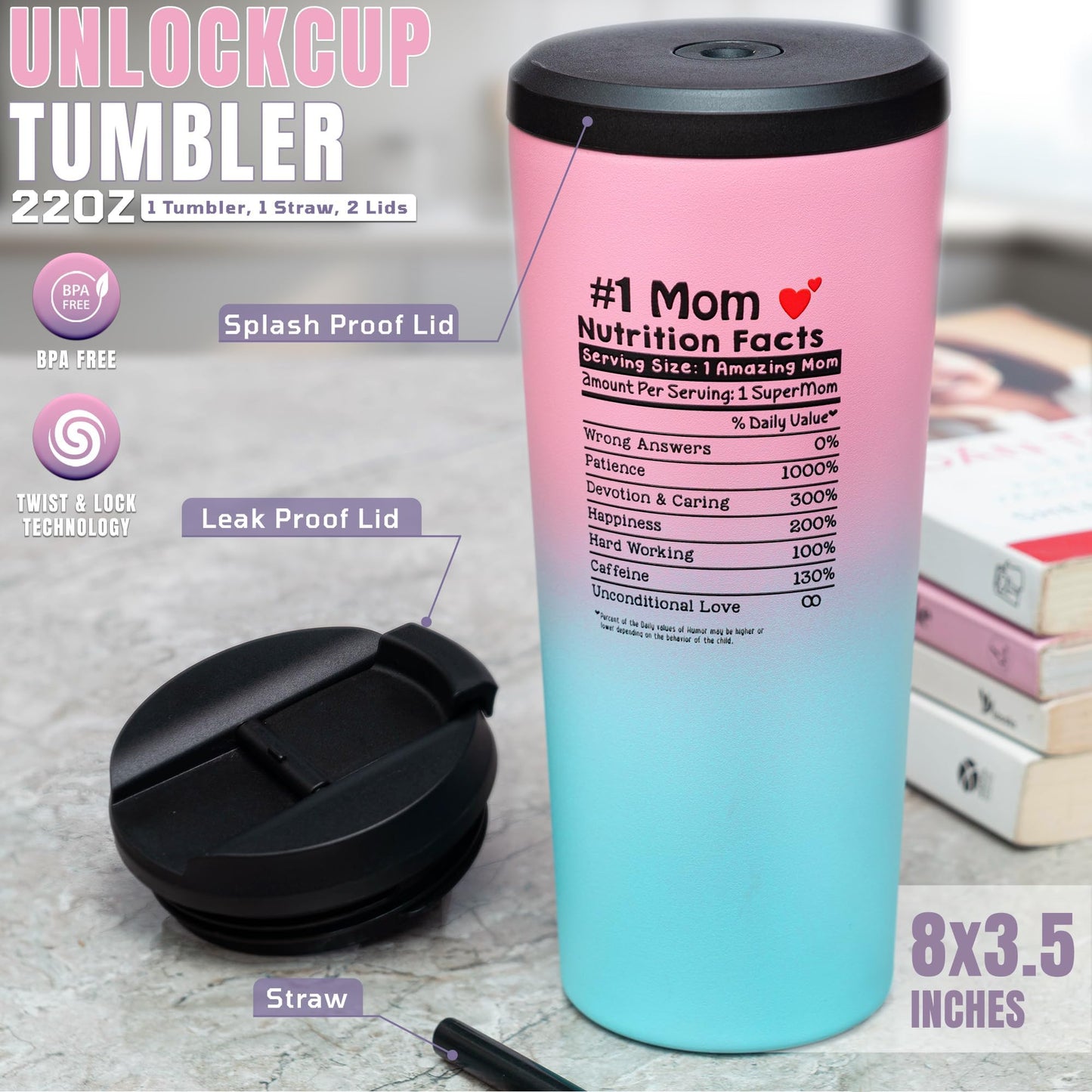 Christmas Gift For Mom - Birthday Gifts For Mom From Daughter, Son, Kids - Unique Gifts For Mom, Wife, New Mom, Bonus Mom, Pregnant Mom - Funny Gifts Ideas For Mommy - 22 Oz Tumbler