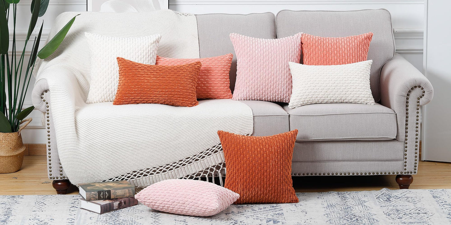 MADIZZ Pack of 2 Corduroy Decorative Throw Pillow Covers 14x14 Inch Rust Soft Boho Striped Couch Throw Pillows for Bed Pillowcases for Sofa Livingroom Home Decor