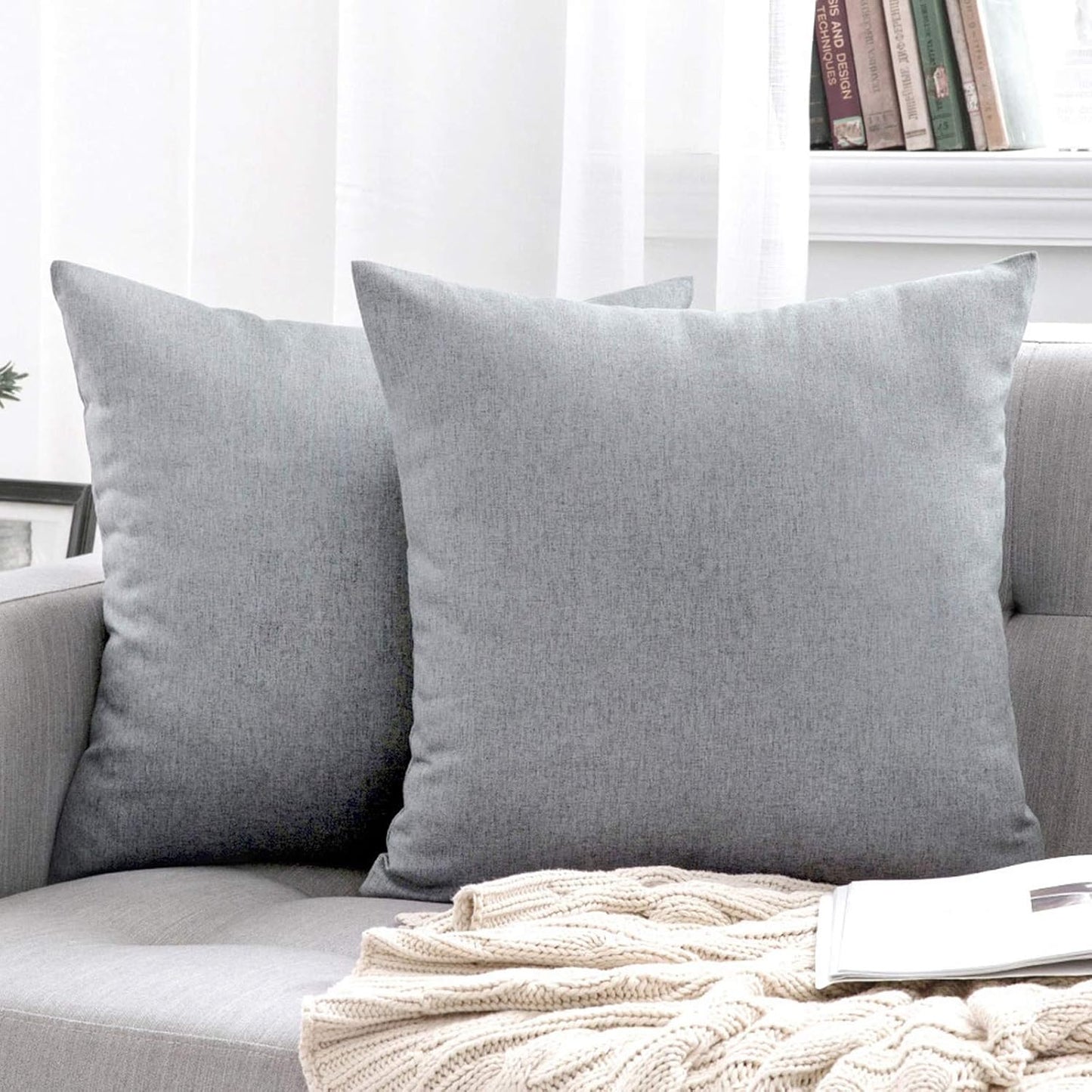 MIULEE Decorative Outdoor Throw Pillow Covers - Waterproof Faux Linen Cushion Cases | 26x26 Inch Light Grey (Pack of 2)