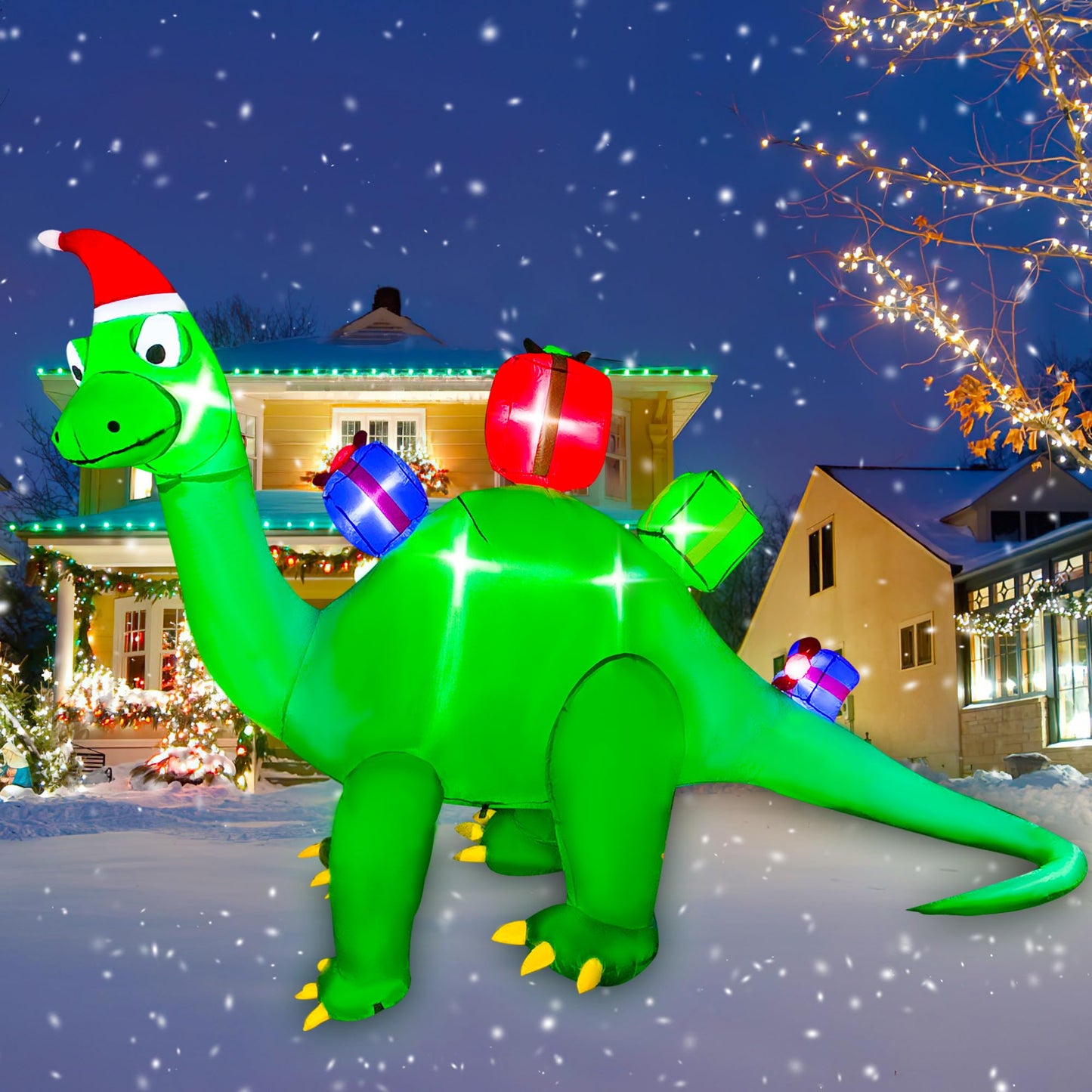 JOYEASE 10.8 FT Christmas Inflatables Dinosaur Decoration, LED Light Xmas Christmas Blow up Yard Decorations for Lawn Holiday Garden Christmas Outdoor Inflatables