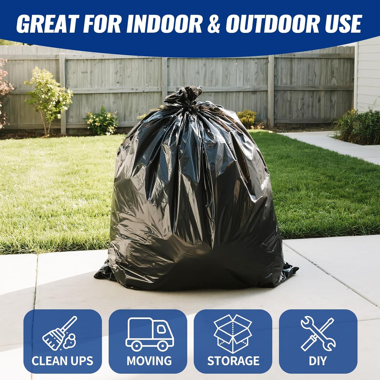Regine Switzerland 120 Count Trash Bags - Tear-Free 55-60 Gallon Black Garbage Bags for Daily Use | Lightweight 17 Micron Design