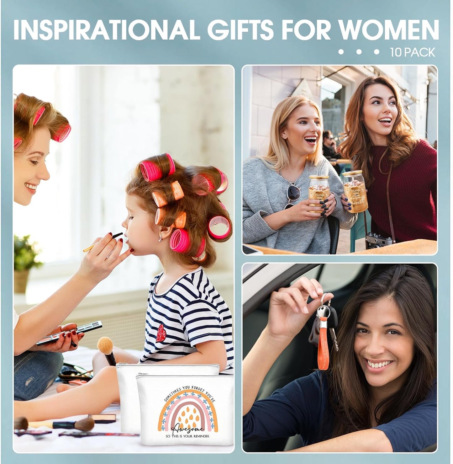 Layhit 10 Sets Employee Appreciation Gifts Thank You Tumbler for Coworker Office Staff Christmas Glass Cups with Lid and Straw Makeup Bag Keychain Team Gift for Women Men(Thank You for Being Awesome)
