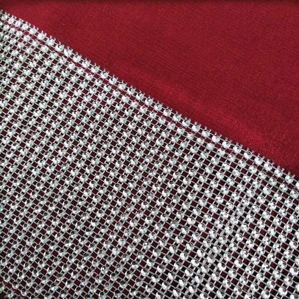 Red 13x72 Inch Table Runner with Diamante Strip & Tassels - Elegant Home Decor