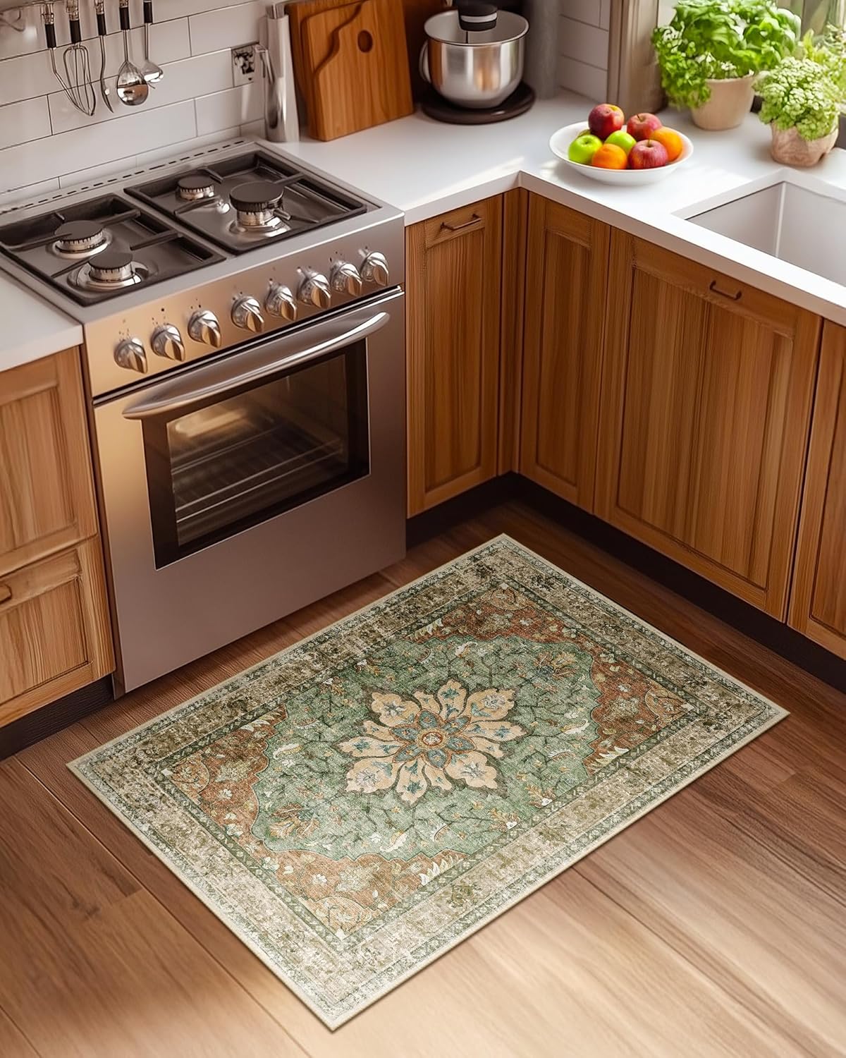 RELEANY Area Rugs - Washable Non-Slip Entryway Rug | 2'x3' Brick Red & Rust Design