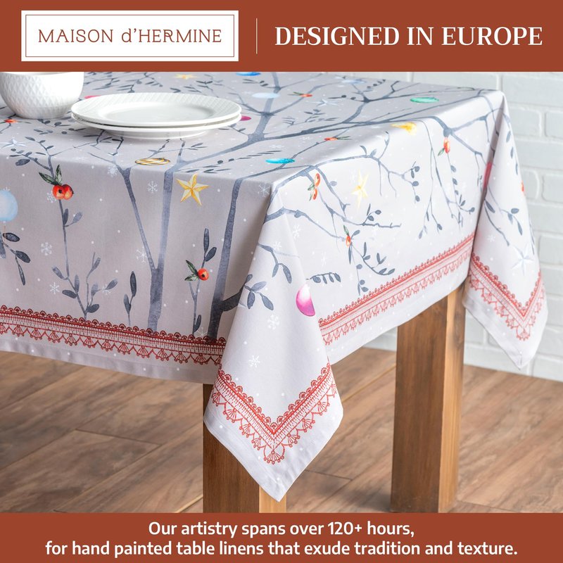 Maison d' Hermine Table Cloth Rectangle Table 100% Cotton 60 x 90 Inches Fall Tablecloth Reusable Everyday Use for Thanksgiving Christmas Decorations Dining Farmhouse Party (Fairy Christmas)