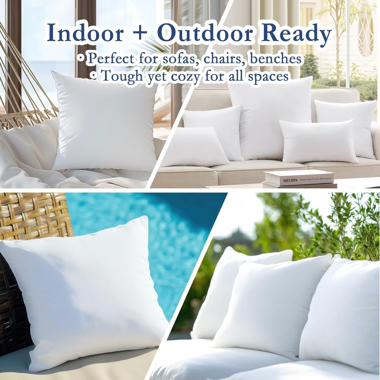 Puredown® Outdoor Pillow Inserts - Fluffy Soft Water-Resistant Down Alternative | Set of 2, 20x20 Inches