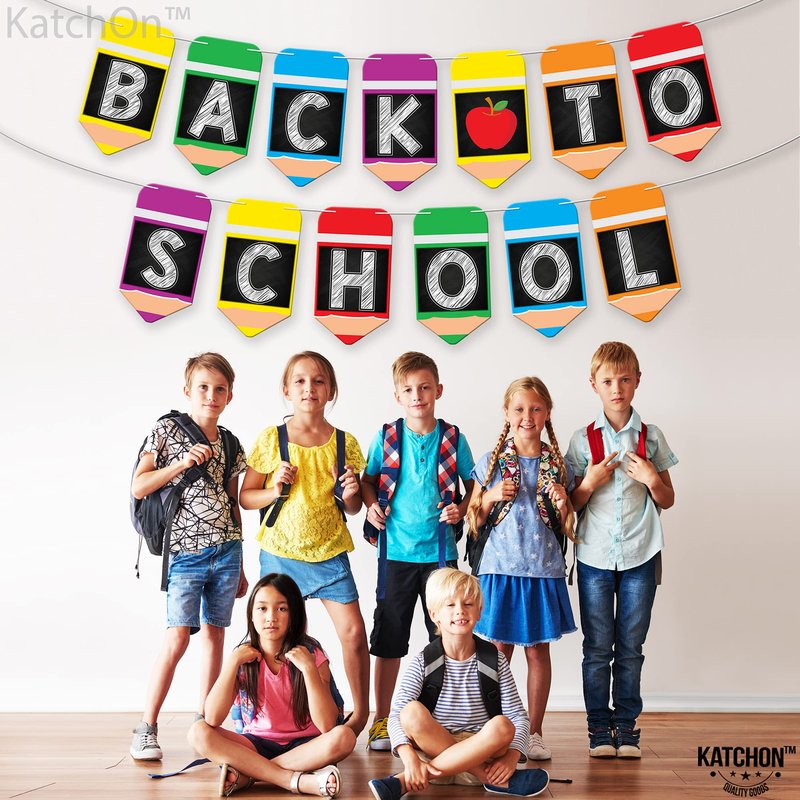 KatchOn, Large Back To School Banner - 2 Strings 10 Feet, No DIY | Pencil Banner, Welcome Back To School Decorations for Classroom Decor | Back To School Party Decorations, First Day of School Decorations