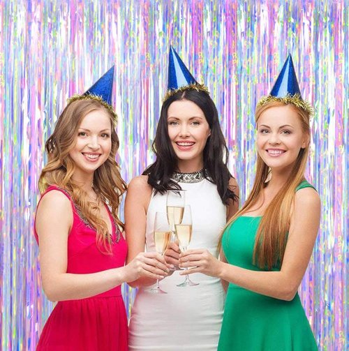 FECEDY Metallic Tinsel Foil Fringe Curtains - 3ft x 8.3ft | Perfect for Photo Booths & Celebrations