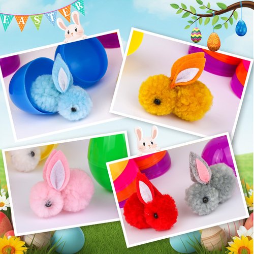 Grastfu 24 Pack Easter Eggs Fillers with Mini Bunny Plush Basket Stuffers with Toys Inside Bunny Mini Stuffed Animal, Easter Eggs Hunts Party Favors Surprise for Kids Toddlers Boys Girls