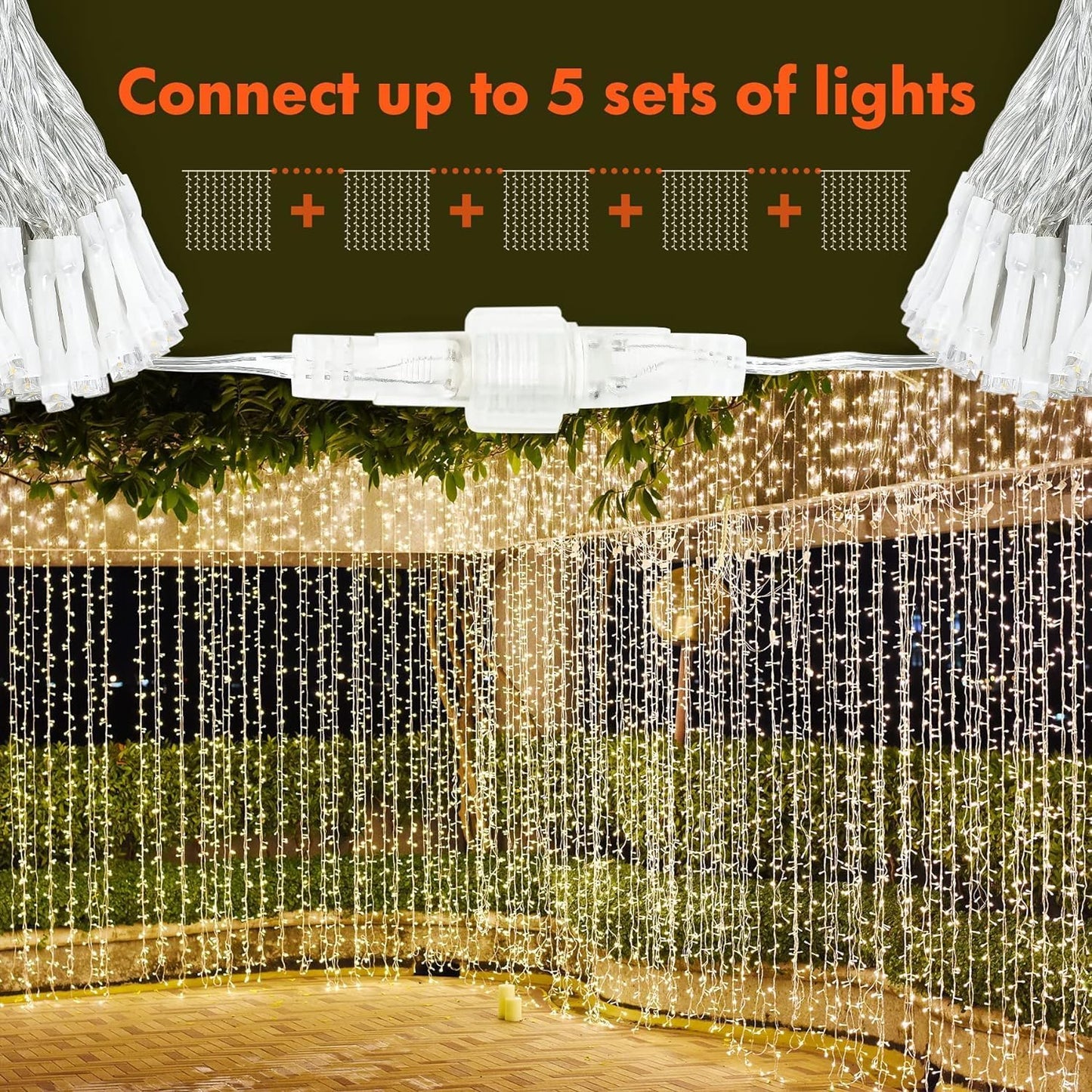 300 LED Twinkle Star Curtain String Lights - Warm White for Wedding, Home & Garden Decor