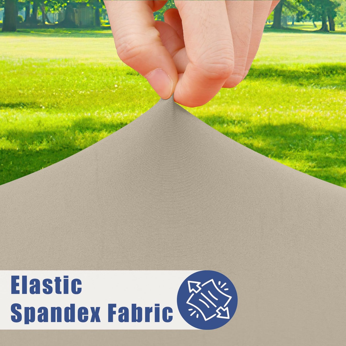 Moosfor Round Spandex Tablecloth, Elastic Fitted Waterproof Tablecloths for 36"-44" Tables, Stretch Washable Picnic Table Cover for Camping, Dining, Indoor and Outdoor, Taupe