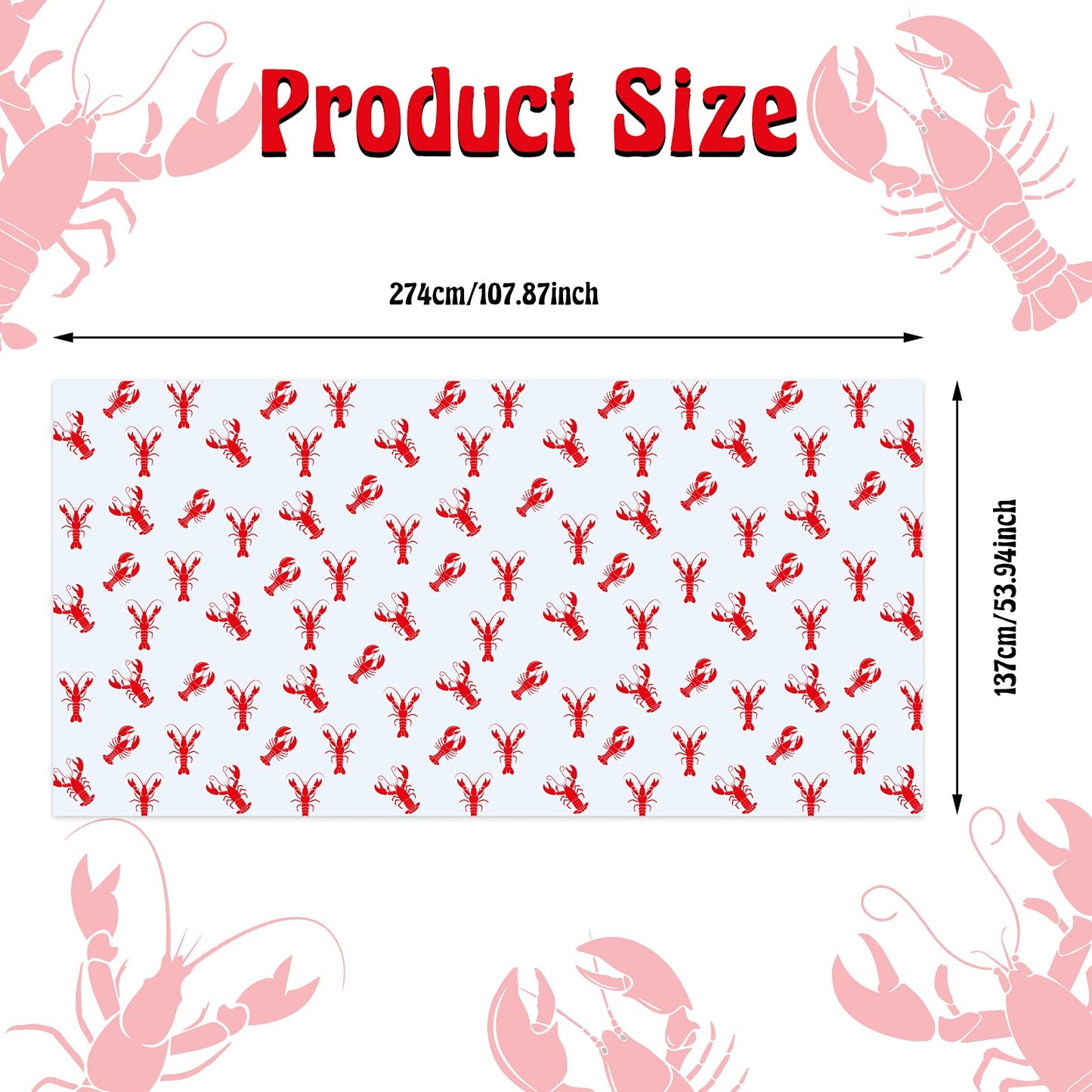 Touman 2 Pieces Crawfish Tablecloth Birthday Party Lobster Table Covers White and Red Crawfish Table Cloth for Party Decoration Supplies, 108 x 54 inches,White,red
