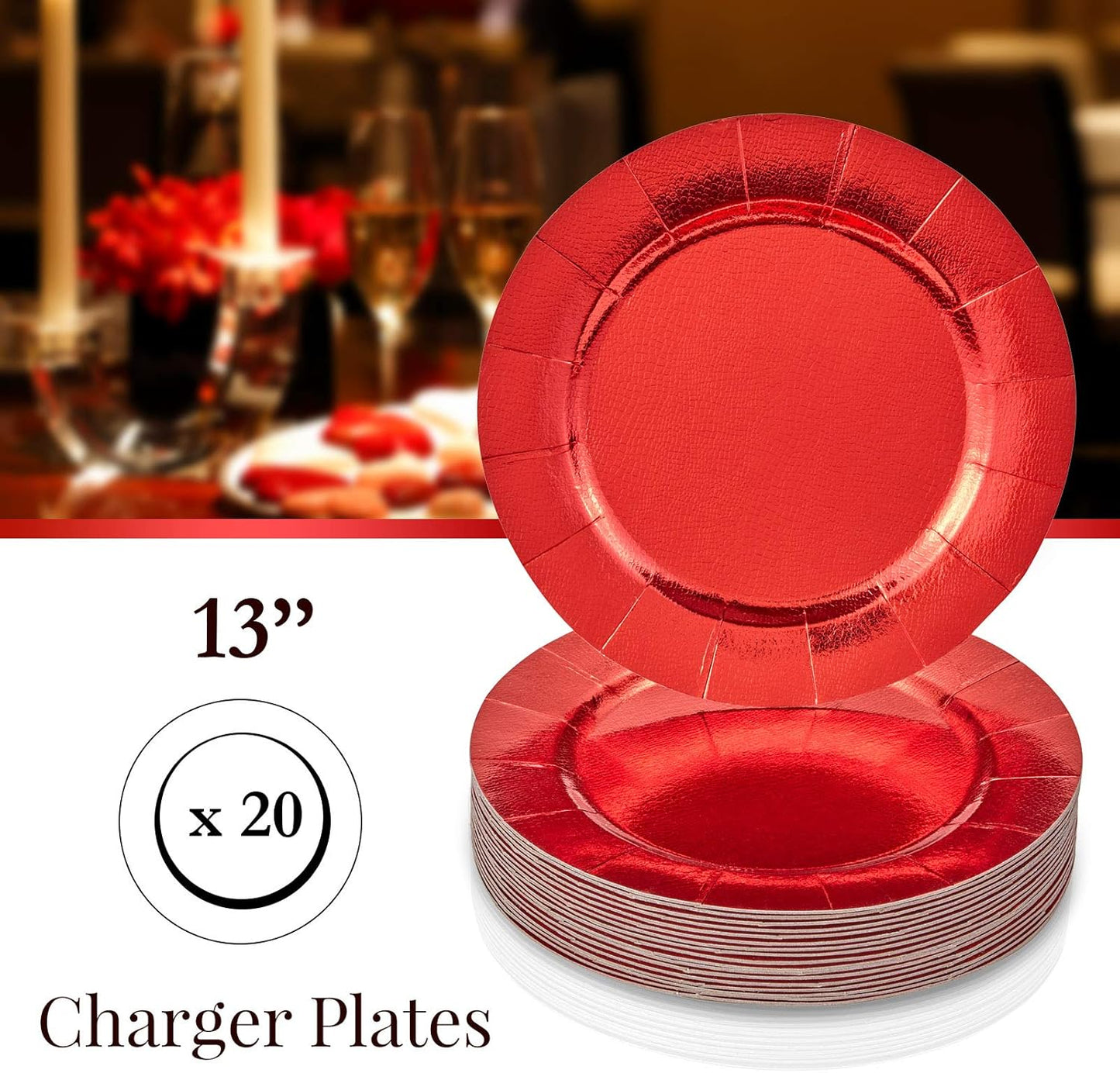 Elegant Silver Disposable Charger Plates Set - 10 Heavy Duty 13” Dinner Plates for Fine Dining & Celebrations