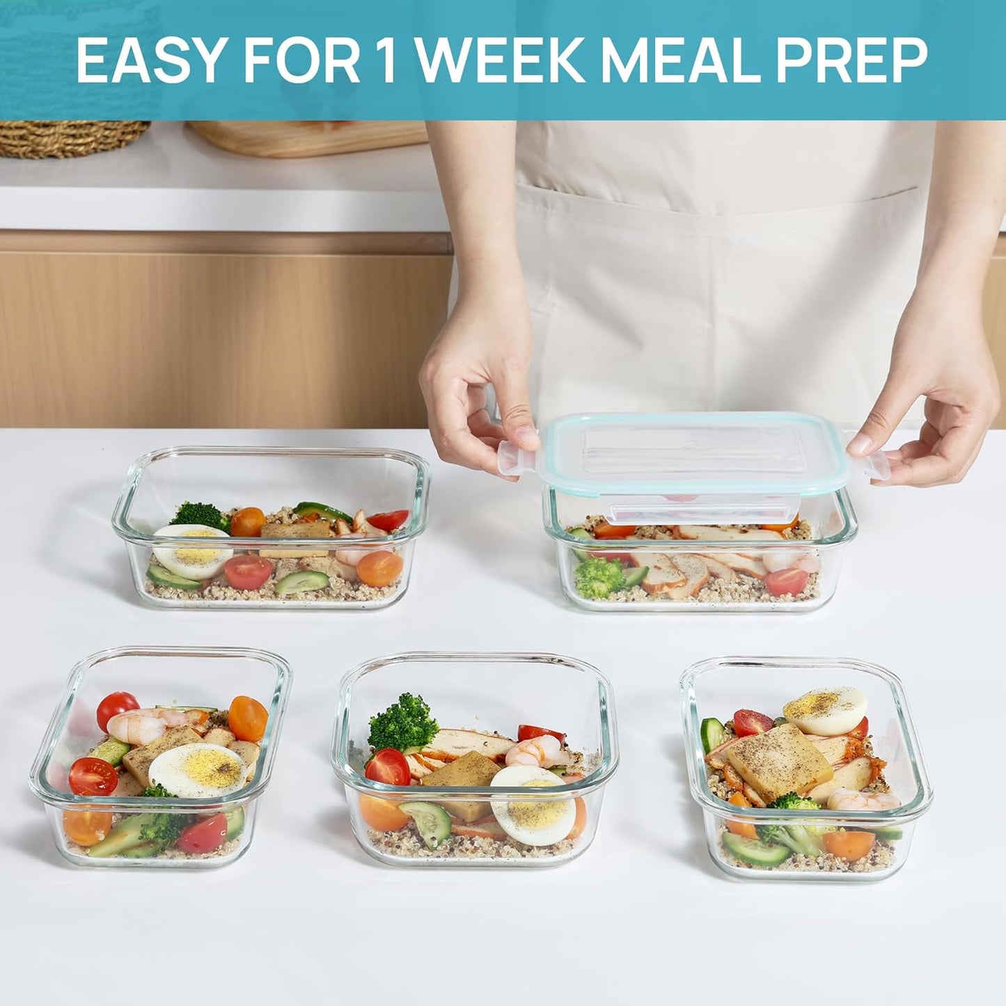 Vtopmart Glass Food Storage Containers - 8 Pack Airtight Meal Prep Containers | BPA Free, Microwave & Oven Safe