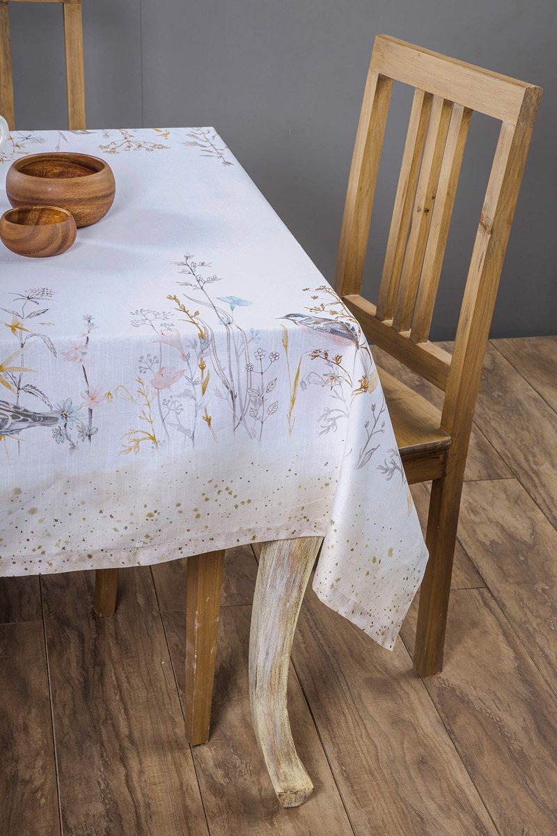 Maison d' Hermine Table Cloth Square Table 100% Cotton 60 x 60 Inches Tablecloth Reusable Decorative for Dining Kitchen Room Farmhouse Home Gifts for Mothers day Spring Summer - Meadow Florals - Beige