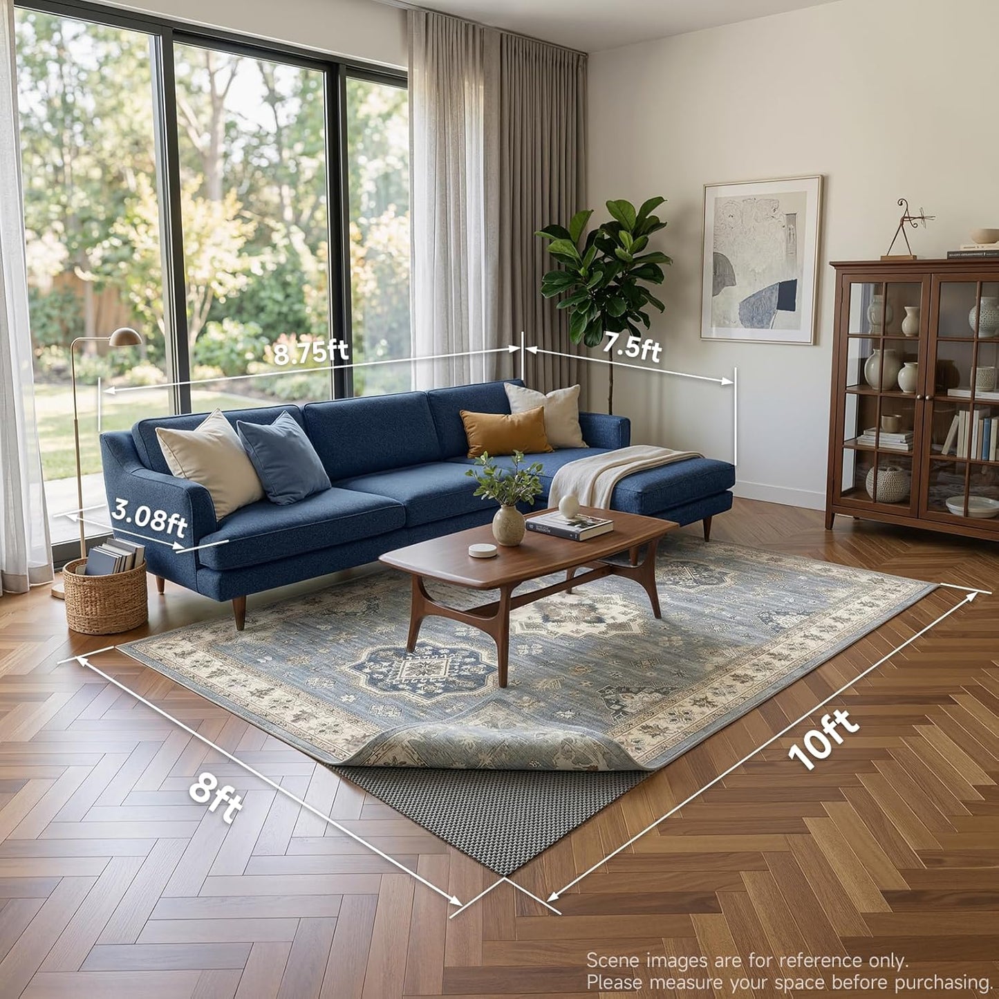 Veken Rug Pad Gripper - Non-Slip Dark Grey 8x10 Ft for Hardwood & Tile Floors | Thick Anti-Skid Mat