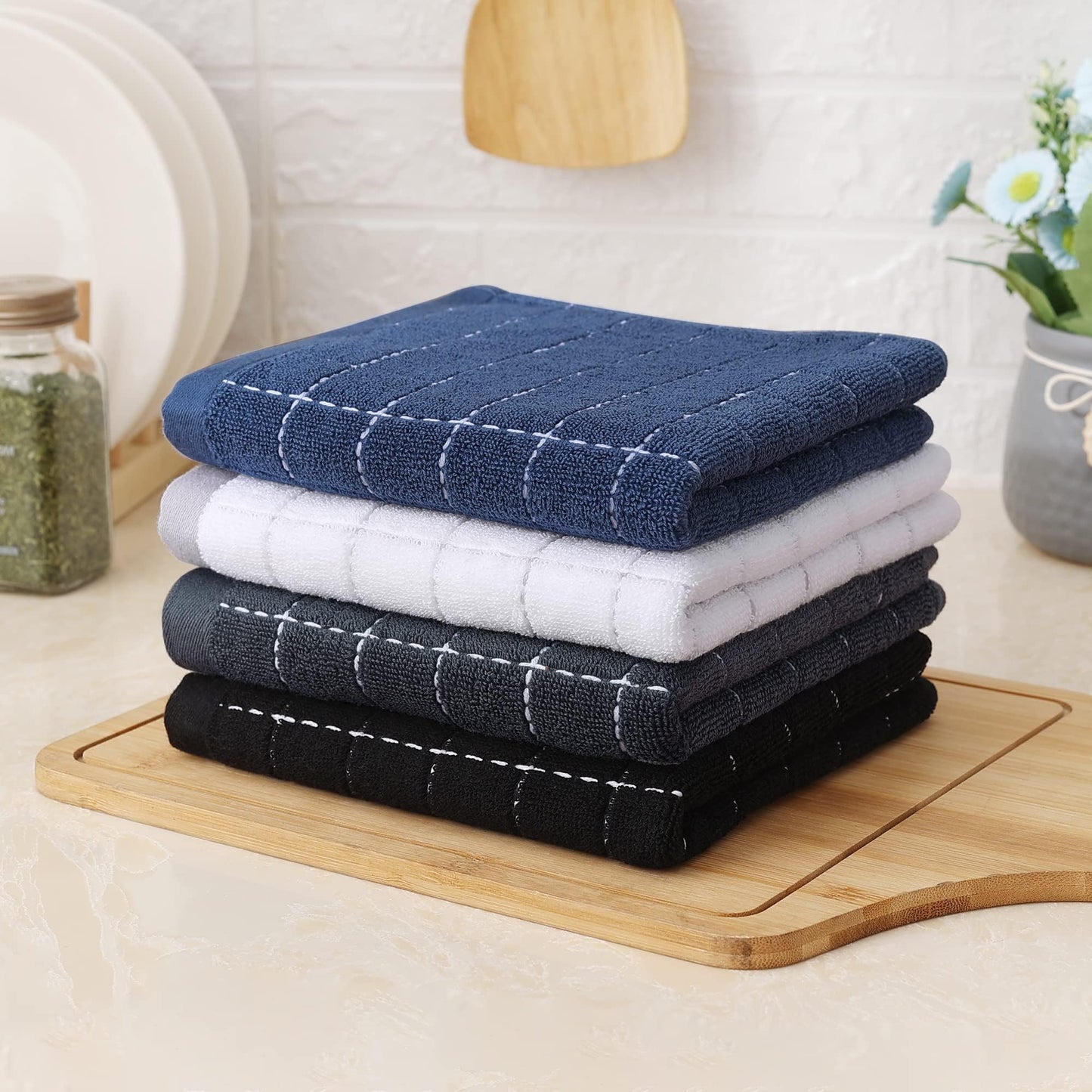 Homaxy 100% Cotton Terry Kitchen Dish Cloths, Ultra Soft and Absorbent Dish Towels for Kitchen, Suitable for Drying and Washing Dishes, 6 Pack, 12 x 12 Inches, Multiple Colour