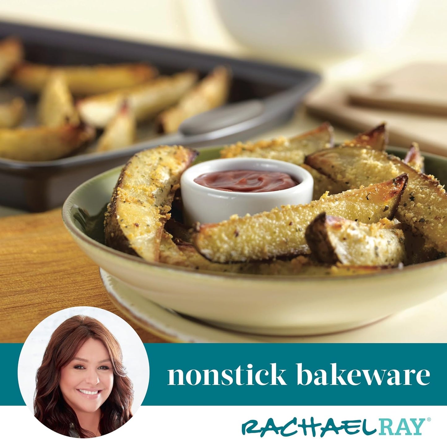 Rachael Ray Nonstick Bakeware Set - 3 Piece Cookie Sheets with Grips in Gray & Sea Salt Gray